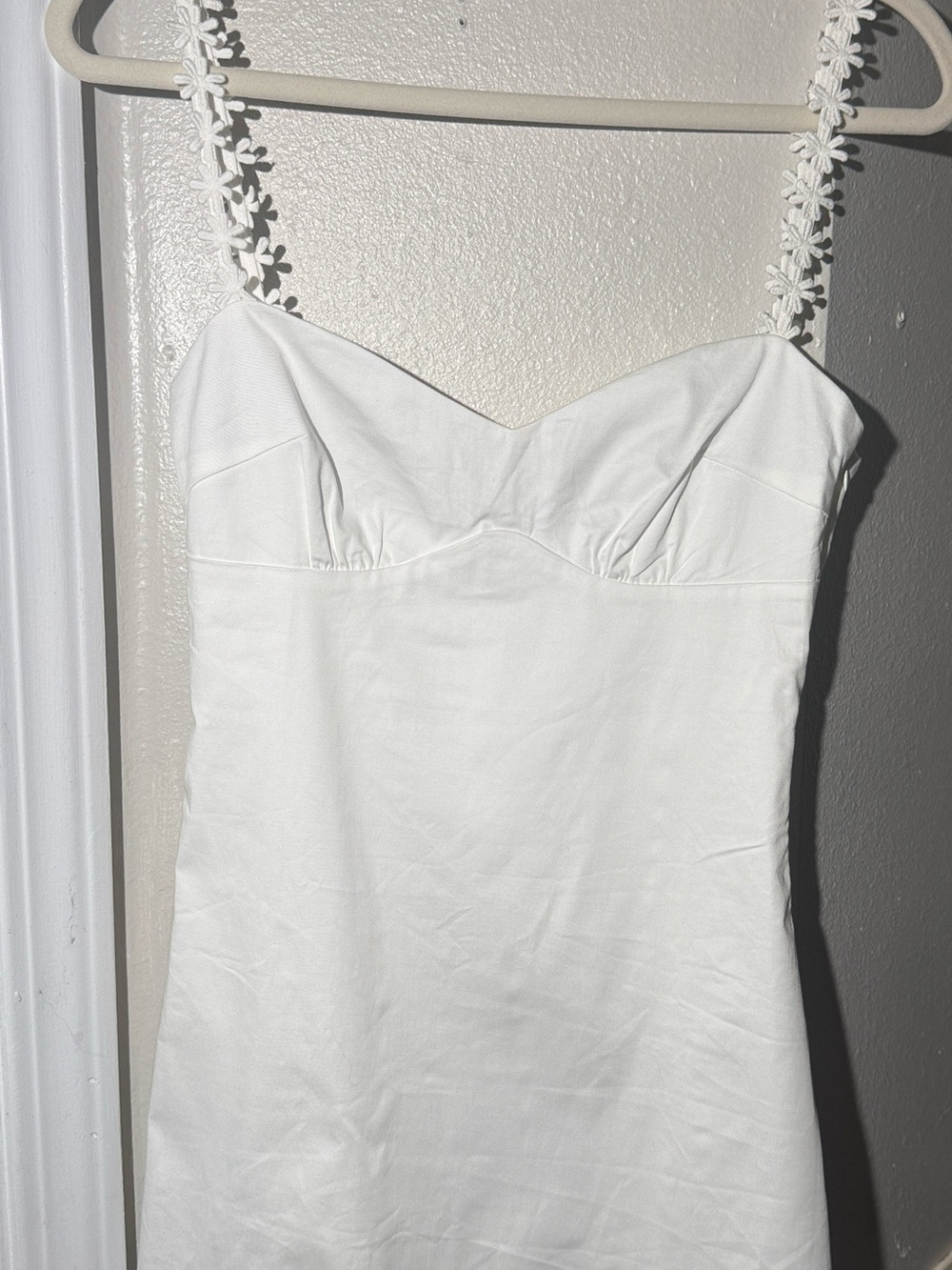 Beginning Boutique White Satin Slip Dress with Floral Straps - Picture 4 of 5